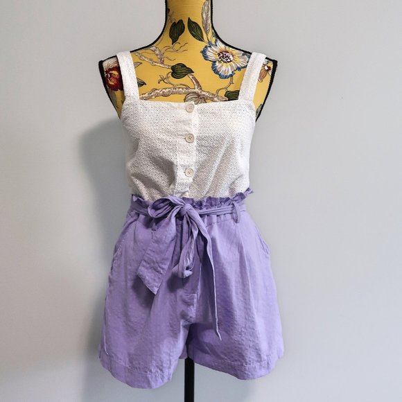 Mango High Waisted Belt Shorts and Square Neck Top - Picture 1 of 11